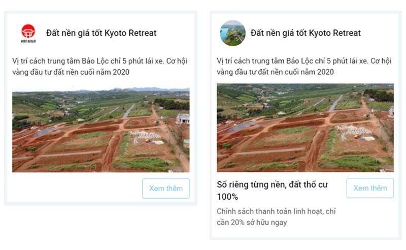 Mẫu quảng cáo có và không có OA